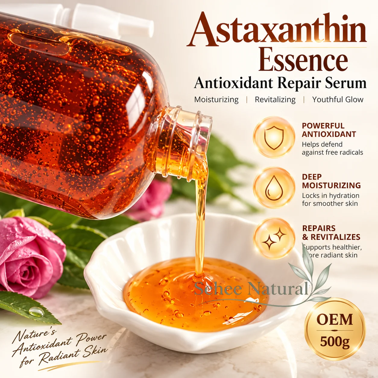 Astaxanthin Essence Antioxidant Repair Serum Moisturizing Skin Care Facial Essence OEM 500g