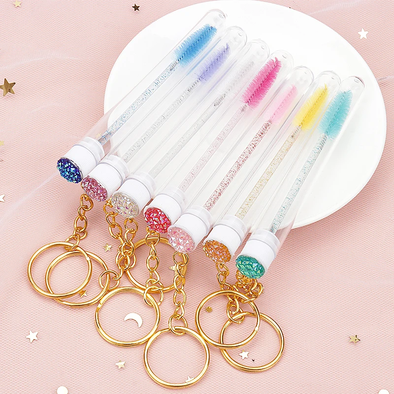 10/20 pçs tubo escova de cílios cristal lash rímel varinhas ouro chaveiro sobrancelha pente carretéis recipiente cílios escovas ferramenta de maquiagem