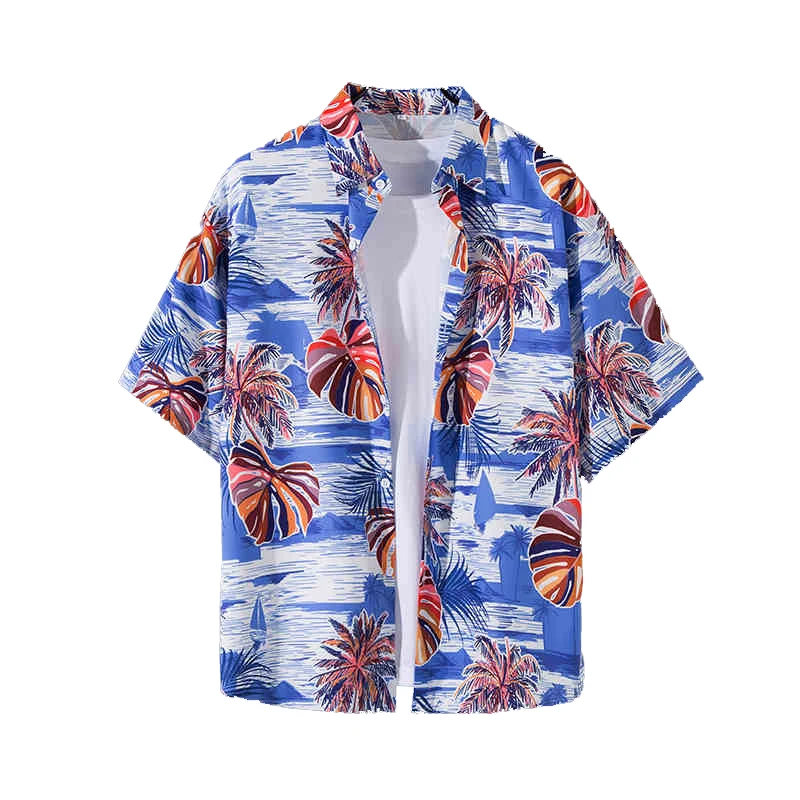 الصيف شاطئ البحر زهرة قميص فضفاض عادية قصيرة الأكمام قميص الشاطئ قميص هاواي صيفي السفر عطلة الرجال عادية Vintage الرجال تيز