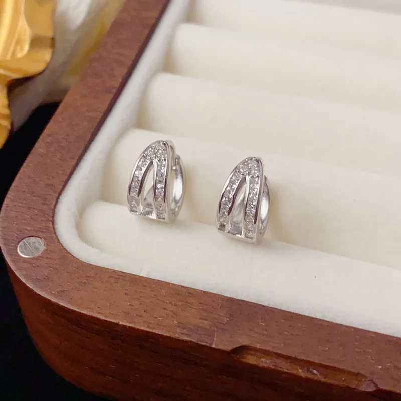 Korean Version Simple Double-layer Zircon Inlaid Round Hoop Earrings For Women Unique Design Geometric Fashion Jewelry