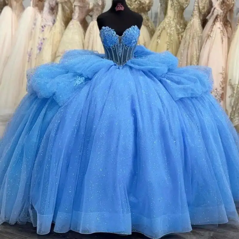 

Sky Blue Ball Gown Mexican Quinceanera Dress 2025 Layers Beading Princess Sweet 16 Dress XV Birthday Prom Vestidos De 15 Años