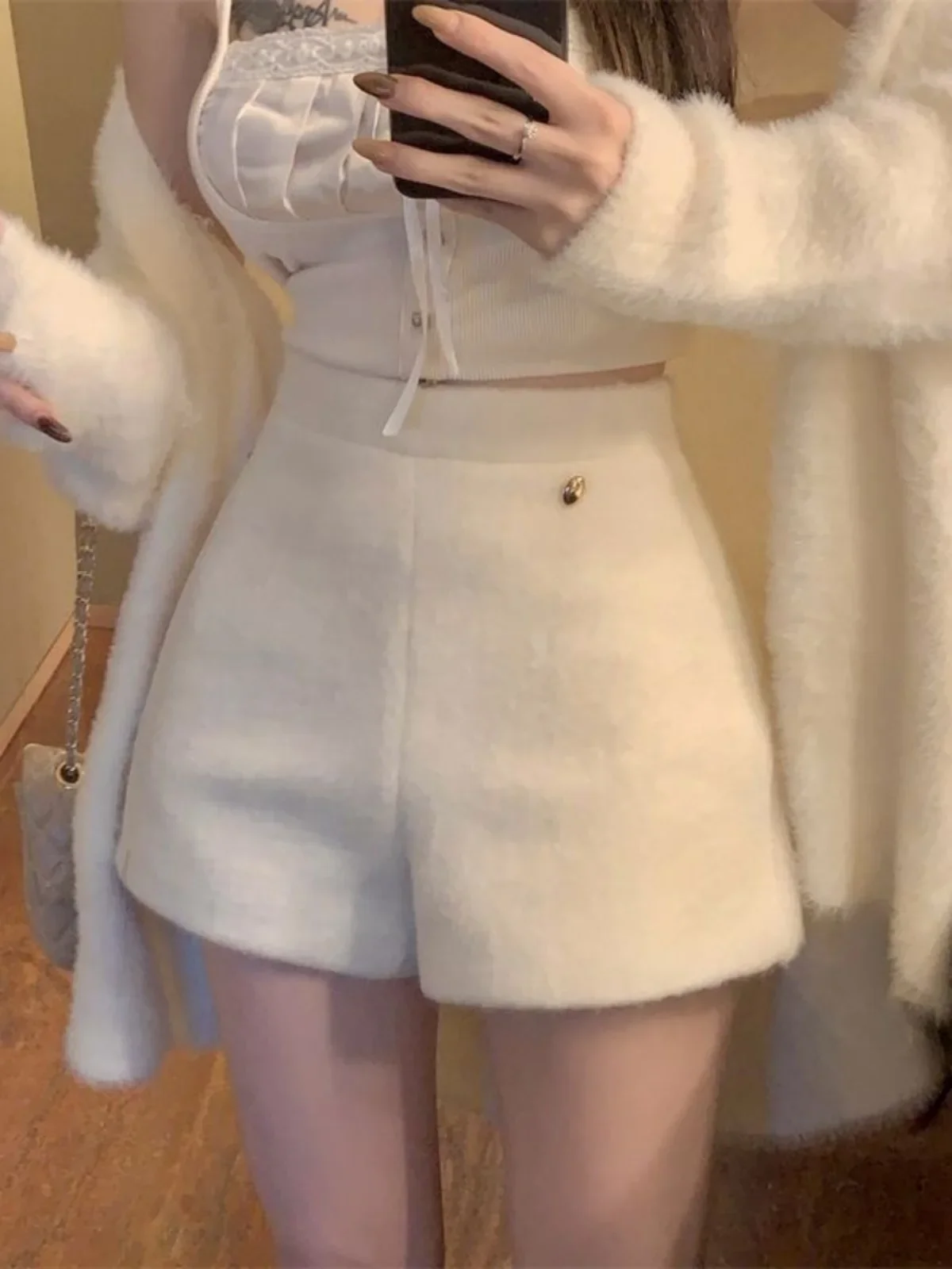 

Korean Sle Soft Glutinous Plush Straight Casual Pants Women Winter High Waist Slimming A Word Short Pants Small White Hot P...