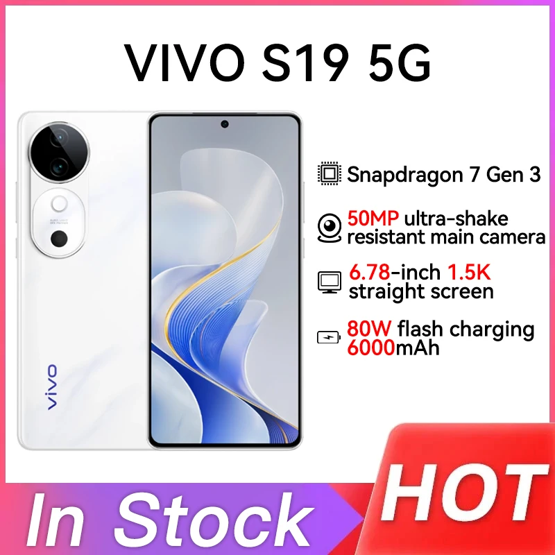 

Original VIVO S19 Mobile Phone Snapdragon 7 Gen 3 50MP Camera 6.78 inches AMOLED 120Hz 80W NFC Support Google Play