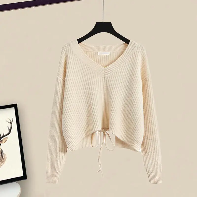 2024 Autumn/Winter Korean Edition New Fashionable High Waist Hollow Bow Tie Knitted Sweater Trendy