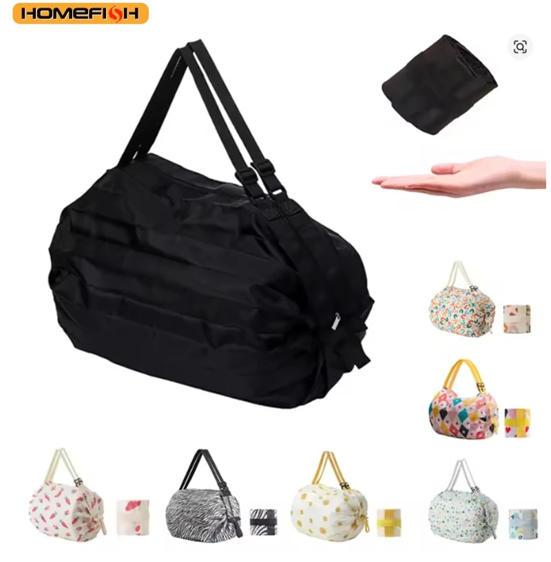 HOMEFISH Large Foldable Shopping Bag Reusable Eco Bag Grocery Package Beach Toy Storage Bags Shoulder Cat Lemon Printing Pouch T