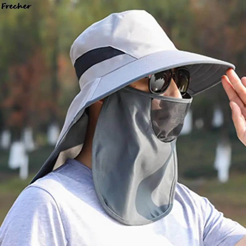 Sun Protection Bucket Hat Men Full Neck Face Cover Fishing Hunting Hiking Climbing Sun Hats with Mask Wide Brim Sunshade Caps