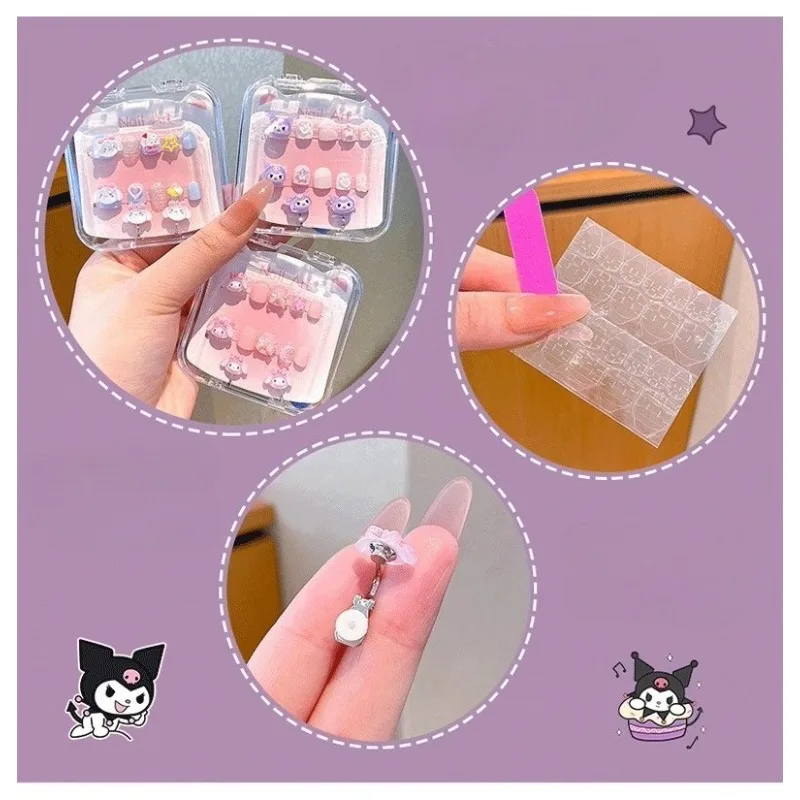 Sanrio детский набор серег с нашивками для ногтей Kawaii Hello Kitty My Melody Kuromi Cinnamoroll аниме фигурка наклейки для ногтей подарки для девочки