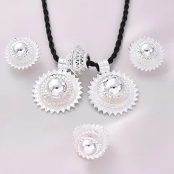 Sliver Plated 2pcs pendant Rond Jewelry Necklace And Earring Ethiopia Eritrea Jewelry Set For Women's Habesha Wedding Party Gift