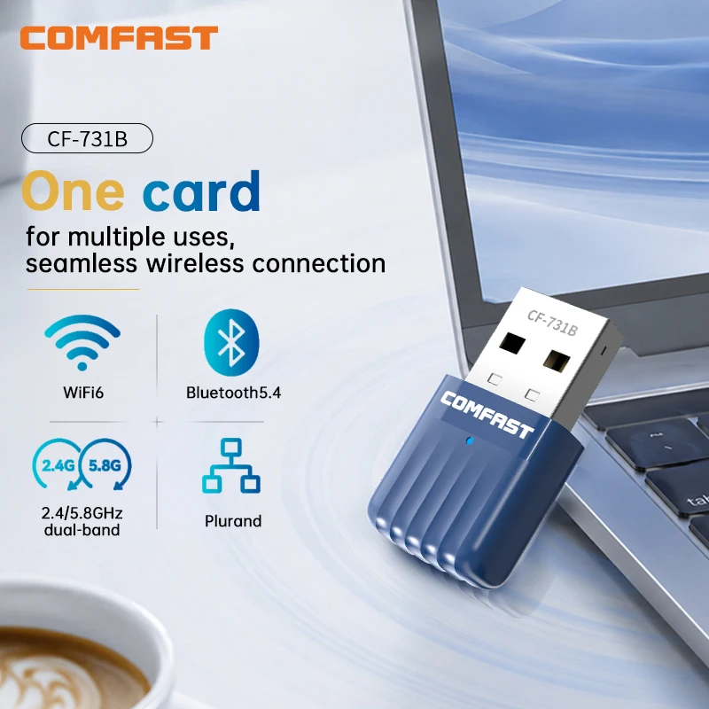 

COMFAST CF-731B 572Mbps WiFi 6 Bluetooth 5.4 USB Adapter Dual Band 2.4G/5.8G WiFi Receiver Transmitter for PC Laptop Desktop