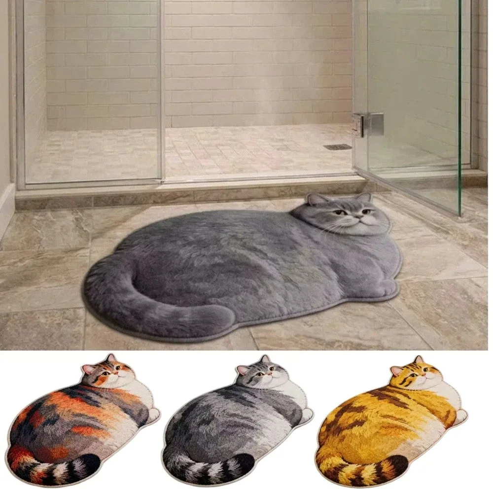 40*60cm Cute Cat Crystal Velvet Floor Mat Russian Blue Ginger Cat Bathroom Carpet Soft Non-slip Bedroom Door Small Rug