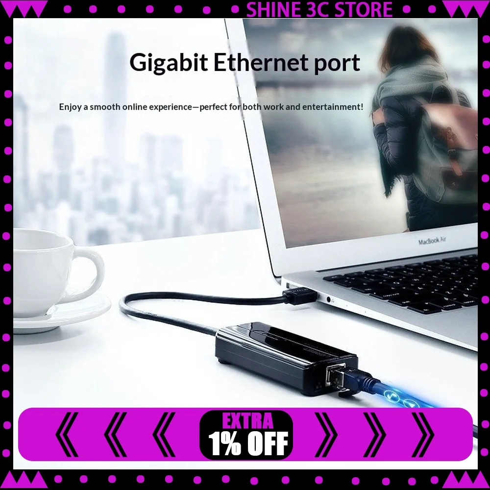 UGREEN 20265 USB 3.0 Hub with 3 USB Ports Gigabit Ethernet RJ45 5Gbps Network Adapter for Laptop Desktop PC