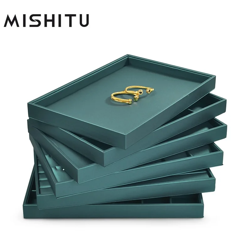 

MISHITU PU Leather Lattice Jewelry Storage Jewelry Display Tray Ring Pendant Jewelry Viewing Tray Props 35*24*3 CM