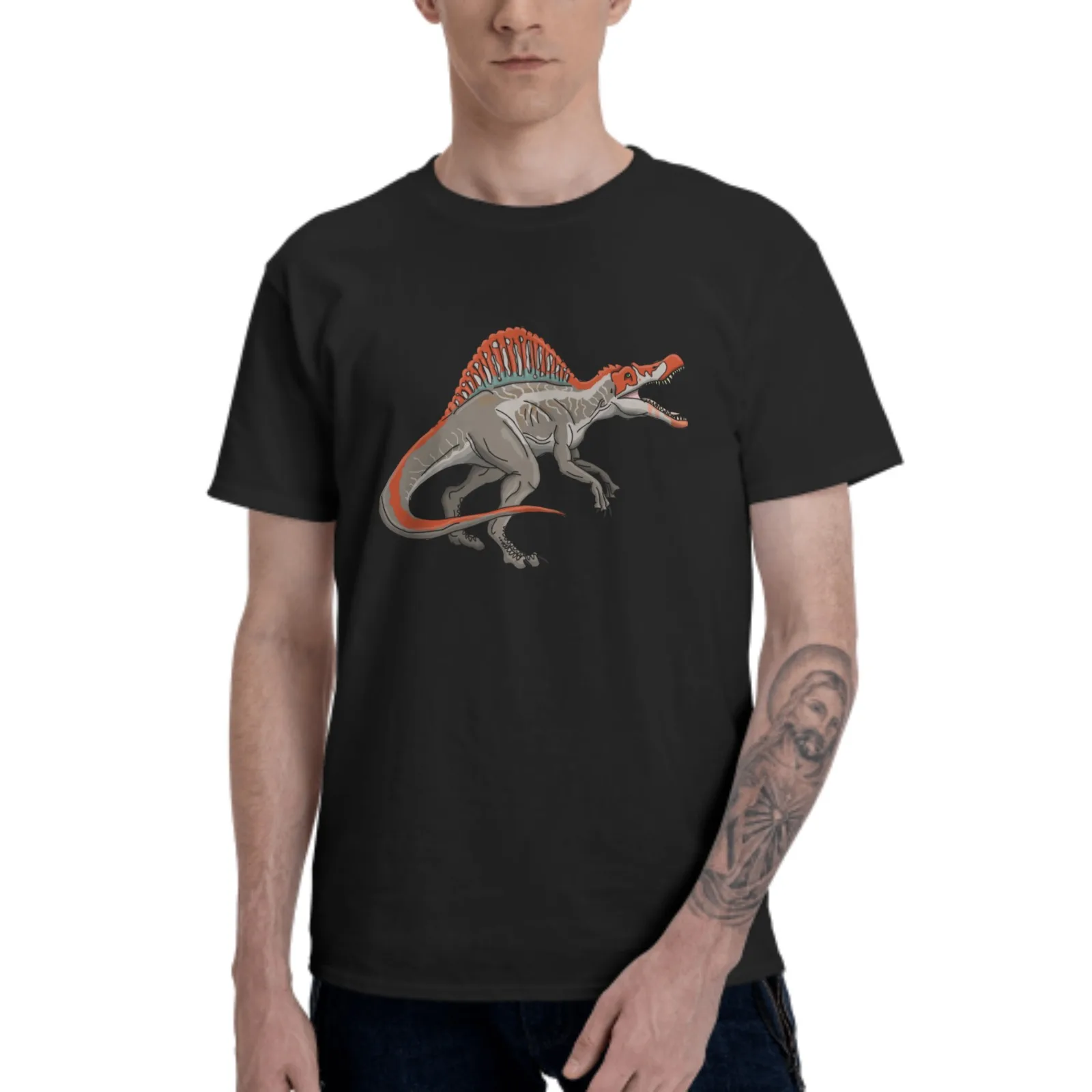 Spinosaurus Men's Short-Sleeved 100% Cotton Unisex Fashion Casual Summer Tops Round Collar T-Shirts Dinosaur Black White Tees