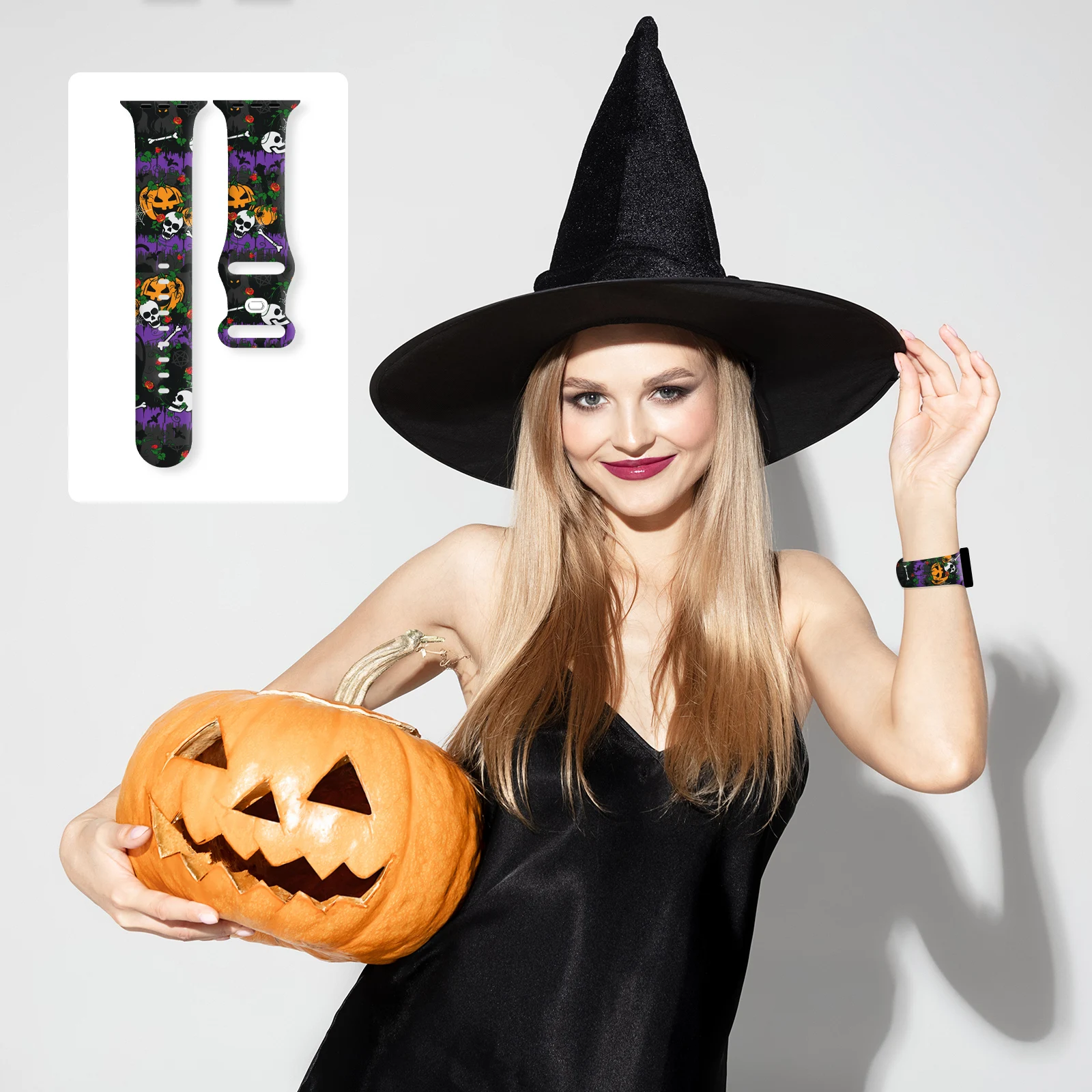 Cinturino della serie Midnight Symphony Halloween per Apple Watch Series 11/10/9/8/7/SE, cinturino in morbido silicone impermeabile 45mm 44mm 42mm