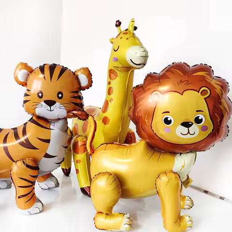 Jungle Birthday Party Supplies 4D Walking Balloons Safari Animal Foil Balloon Lion Giant Balloons Kids Animal Theme Party
