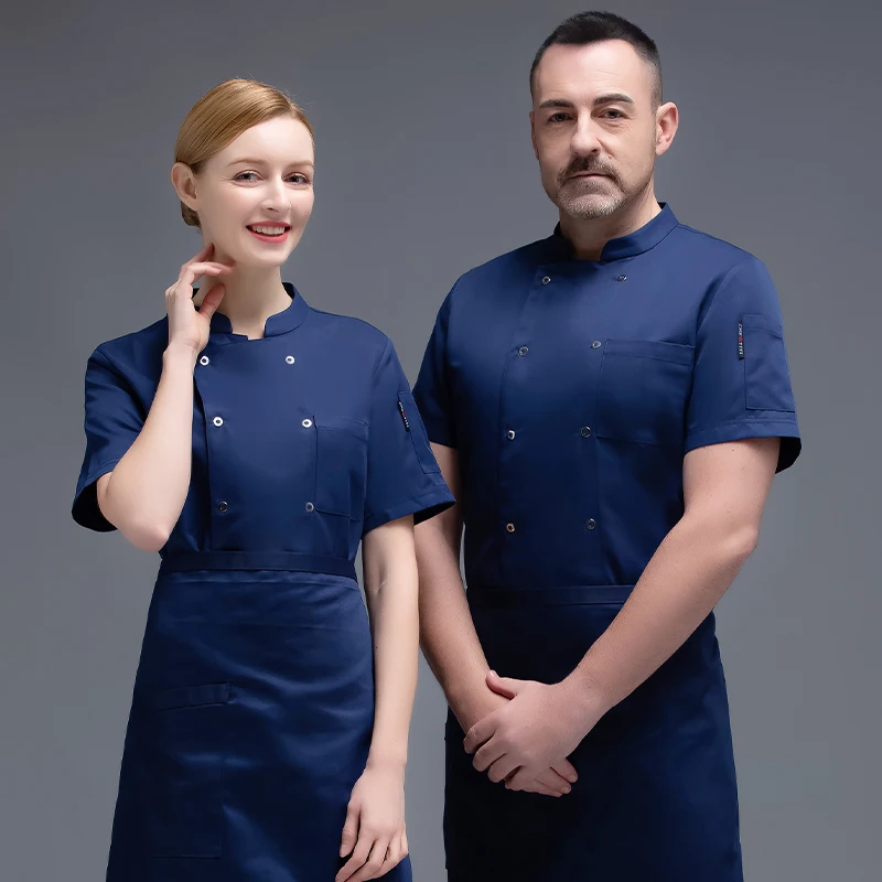 Unisex Szef kuchni Restauracja Kurtka z krótkim rękawem Odzież kuchenna Piekarnia Kelner Uniform Hotelowy Kombinezon Kostium kuchenny