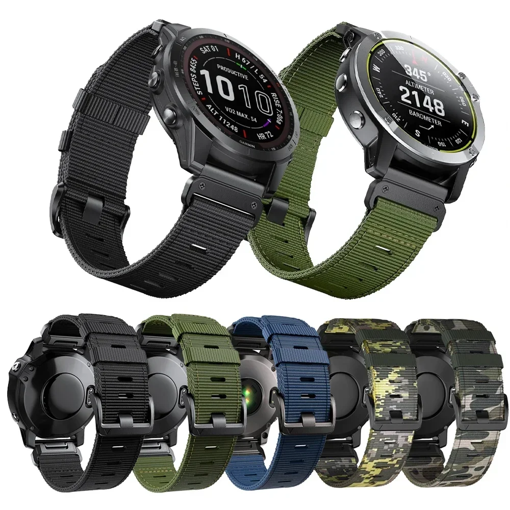 Garmin Forerunner 용 26 22mm 나일론 밴드 965 945 955 935 본능 2X 2 45mm S70 S62 S60 Fenix ​​7 7X 6X Pro Quickfit Strap Correa