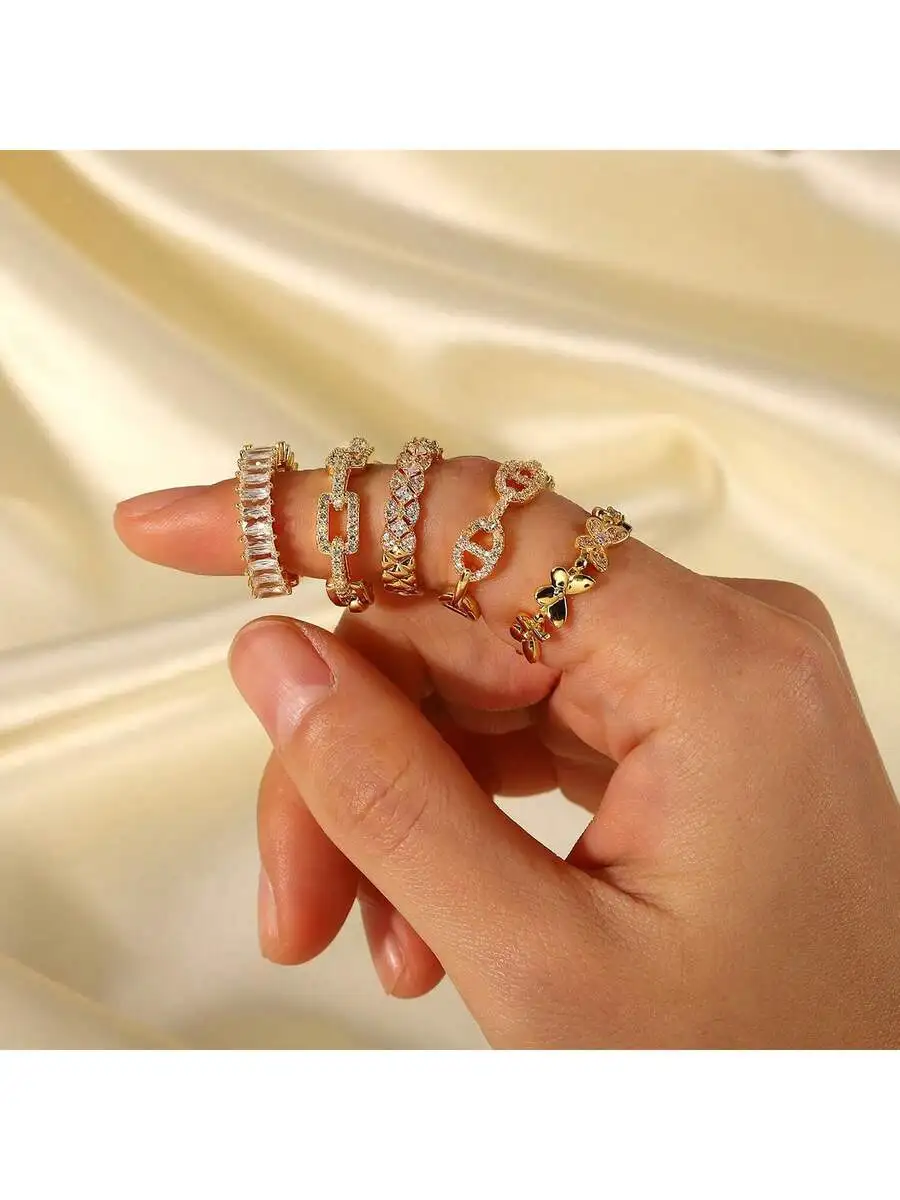 

Adjustable Open Vintage Fashion Ring Set With Rhinestone And Crystal