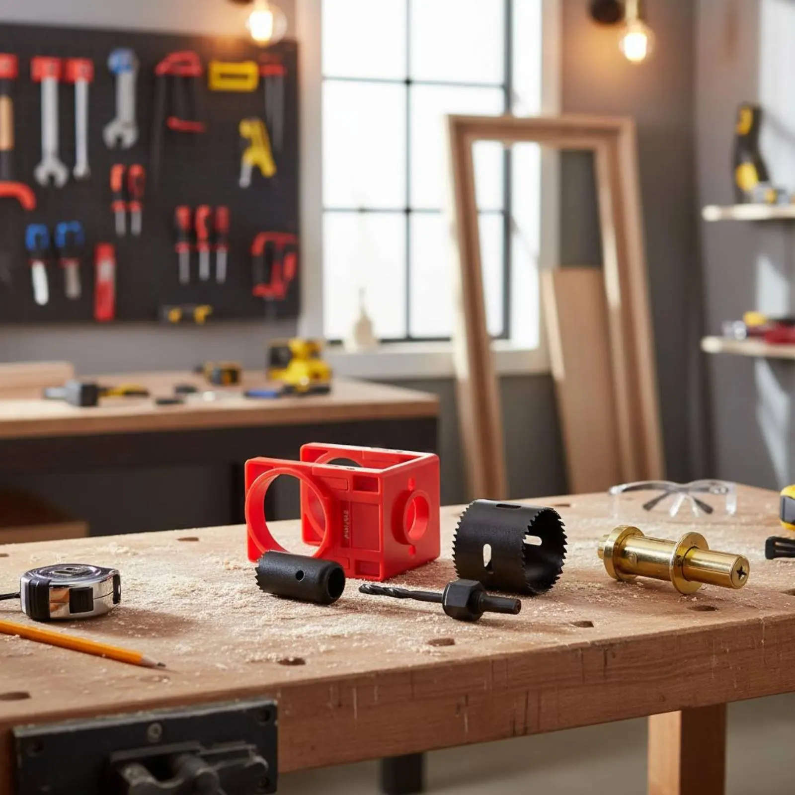 

Door Lock Installation Kit 4 Easy Steps Wood Door Lock Hole Cutter Set for Carpenters, Construction Site