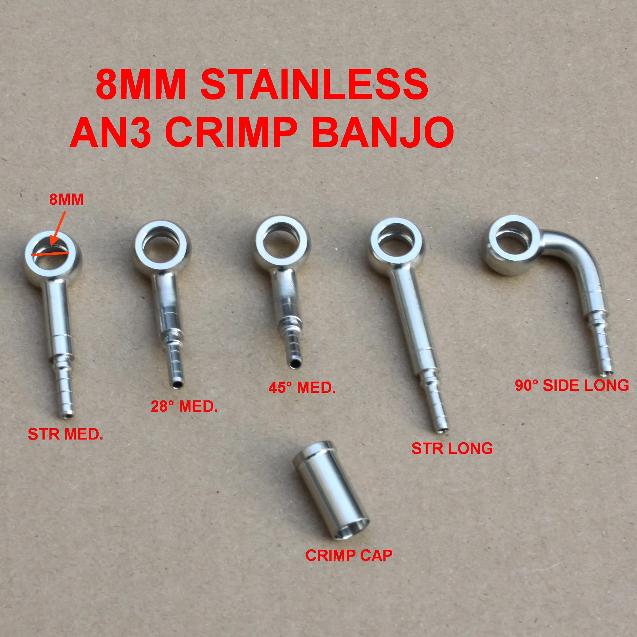 8MM Stainless Banjo Fittings for Motorcycle Motor Bike Racing Car Hydraulic AN3 Braided Brake Clutch Oil Hose Line