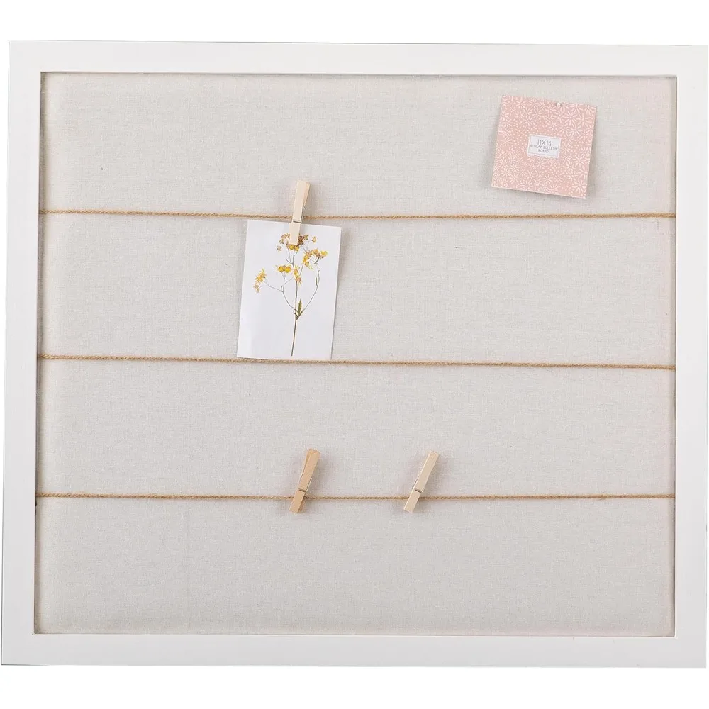 لوحة إعلانات كبيرة من الكتان الأبيض الريفي مقاس 28 × 32 بوصة بإطار خشبي مع مشابك للفصول الدراسية للمكتب المنزلي