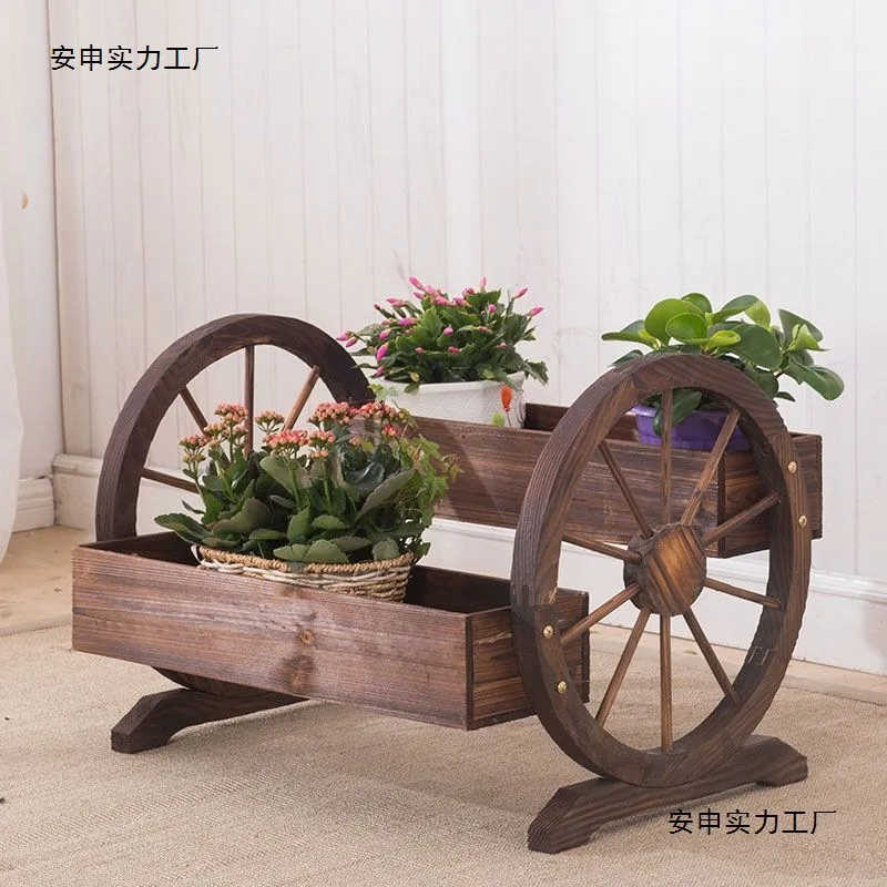 HYS Solid Wood Float Outdoor Garden Courtyard Potted Plant Balcony Wooden Flower Stand Solid Wood