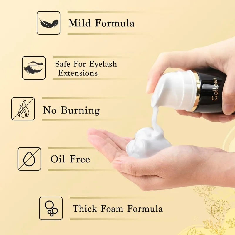 Gollee Clean Colla per ciglia Kit schiuma per ciglia Schiuma per pulizia ciglia 100ml Pennello Shampoo Estensione ciglia Pulizia Trucco delicato