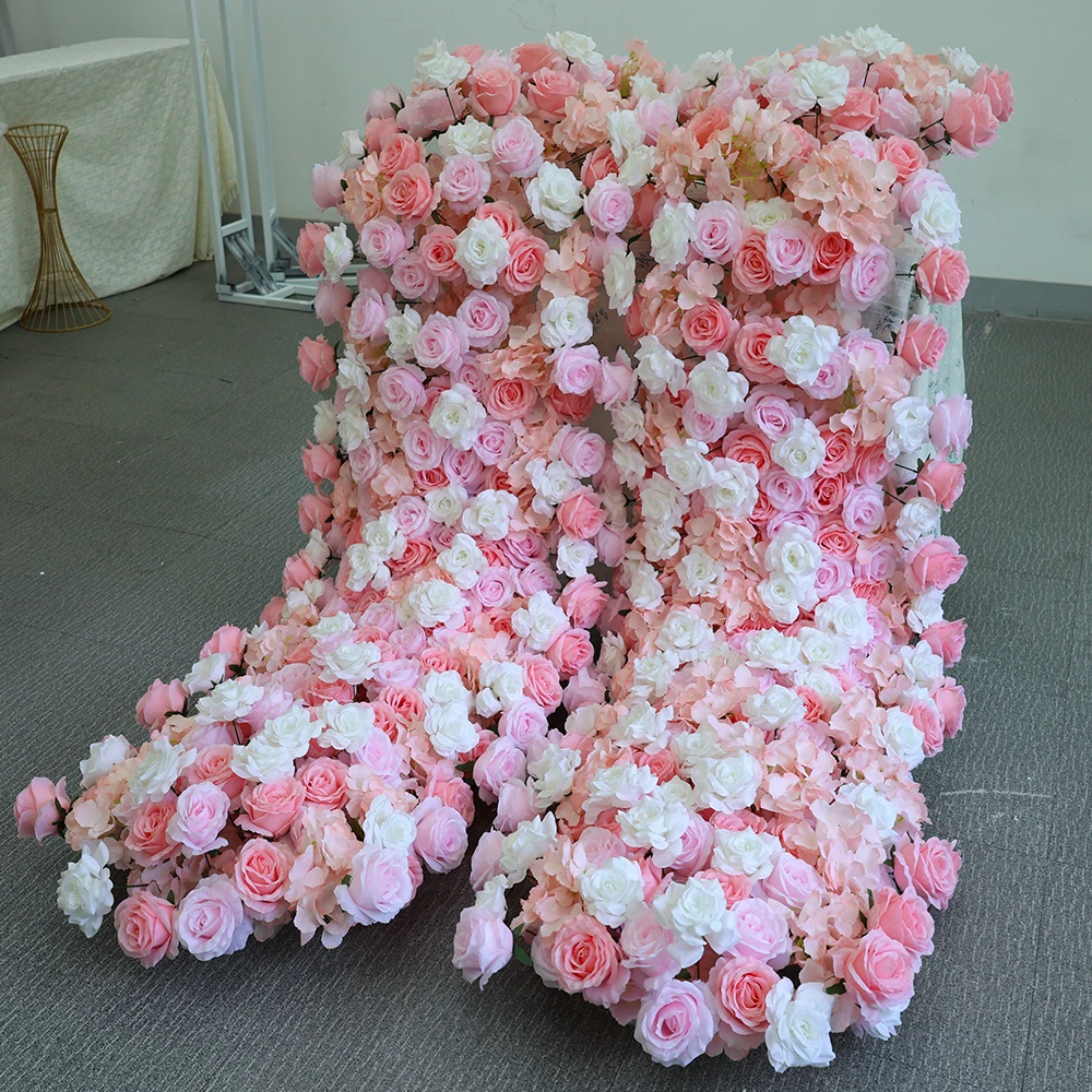 

Luxurious Artificial Pink Rose Runner Flower Row Wedding Backdrop Floral Arrangement for Party Table Sofa Window Display Props