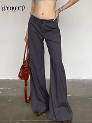 Weekeep Women Fashion Grey Suit Pants Streetwear 2000s Low Rise Button Up Loose Casual Pants Vintage y2k Trousers Korean Grunge