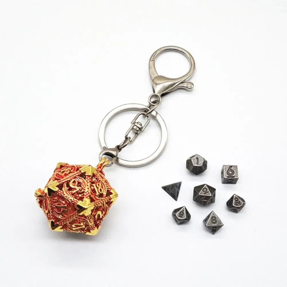 1 Set 20-sided Hollow Metal Dice Keychain TRPG DND Hollow Metal Dice Keyring Exquisite Mini Polyhedral Dice Keychain Board Game