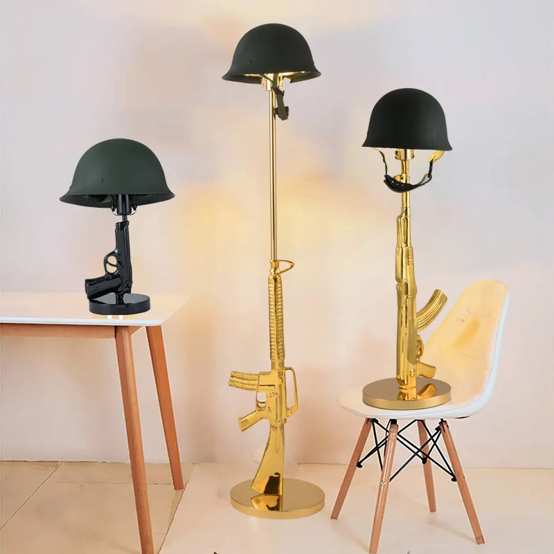 America Style Modern Pistol Creative Living Room Table Lamp Retro Bedroom AK47 Long Gun Bedside Desk Lamp