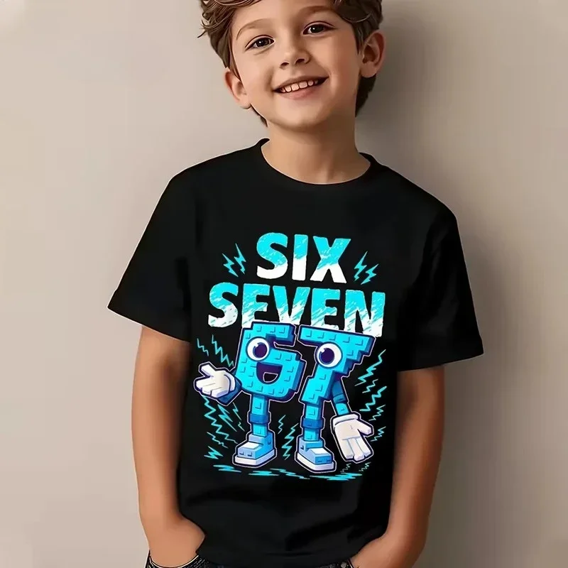 67 Pixel Cartoon-Charakter Baumwoll-T-Shirt, Jungen Mädchen Harajuku Streetwear Print Kurzarm-T-Shirt, Trendiges Lässiges Kinder-Oberteil – Detail 3