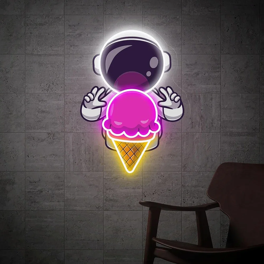 Astronaut Ice Cream Art Work Led Neon Sign Light for Ice Cream Shop Cafe Bar Wall Decor Custom Business Logo Signage Neon Light