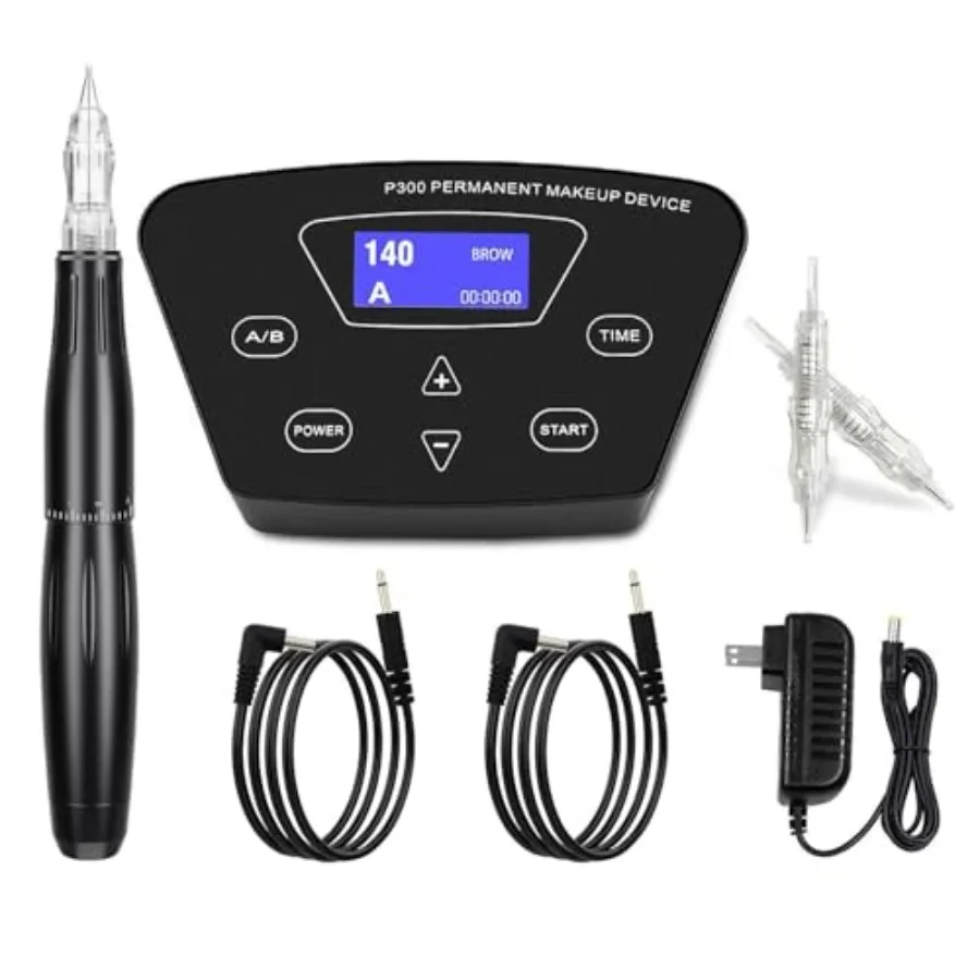 

Permanent Makeup Machine for Professional Use with Digital Power Supply and 10pcs Needles in Black and Silver