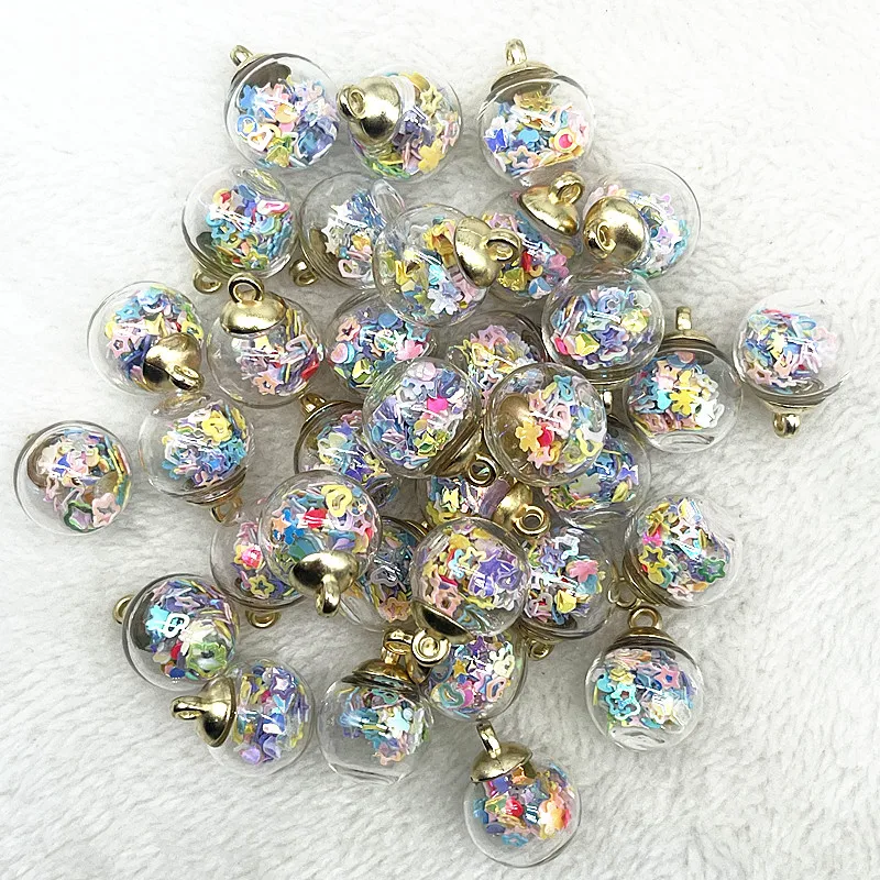 New 16mm Colorful Transparent Ball Glass Star/Round Charms Pendant Find Hair Accessories Jewelry Charms Earring