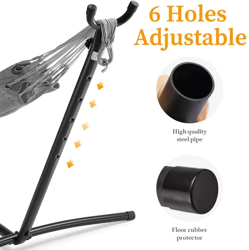 Rede dupla com suporte conjunto interior ao ar livre estilo brasileiro com borlas cama de algodão para quintal acampamento pátio com saco de transporte