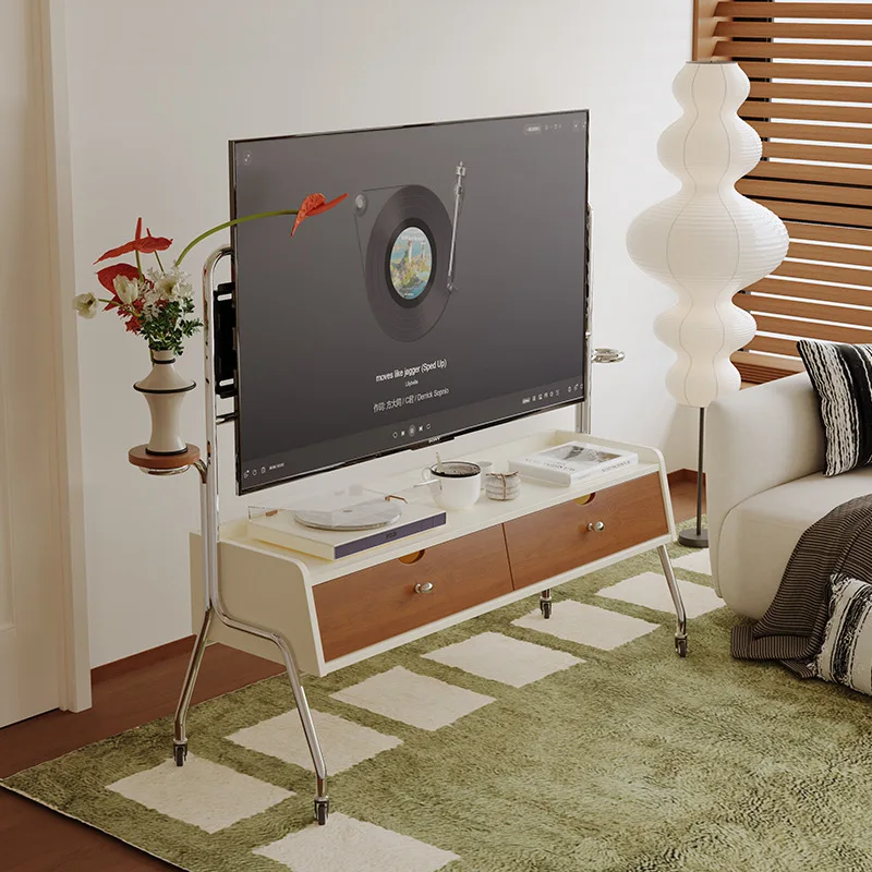 ชั้นวางทีวีสไตล์ยุคกลางสำหรับห้องนั่งเล่น, ชั้นวางทีวีแบบเคลื่อนย้ายได้สำหรับห้องนอนในอพาร์ทเมนต์ขนาดเล็ก สไตล์เรโทร วินเทจ แบบวาบิซาดิ