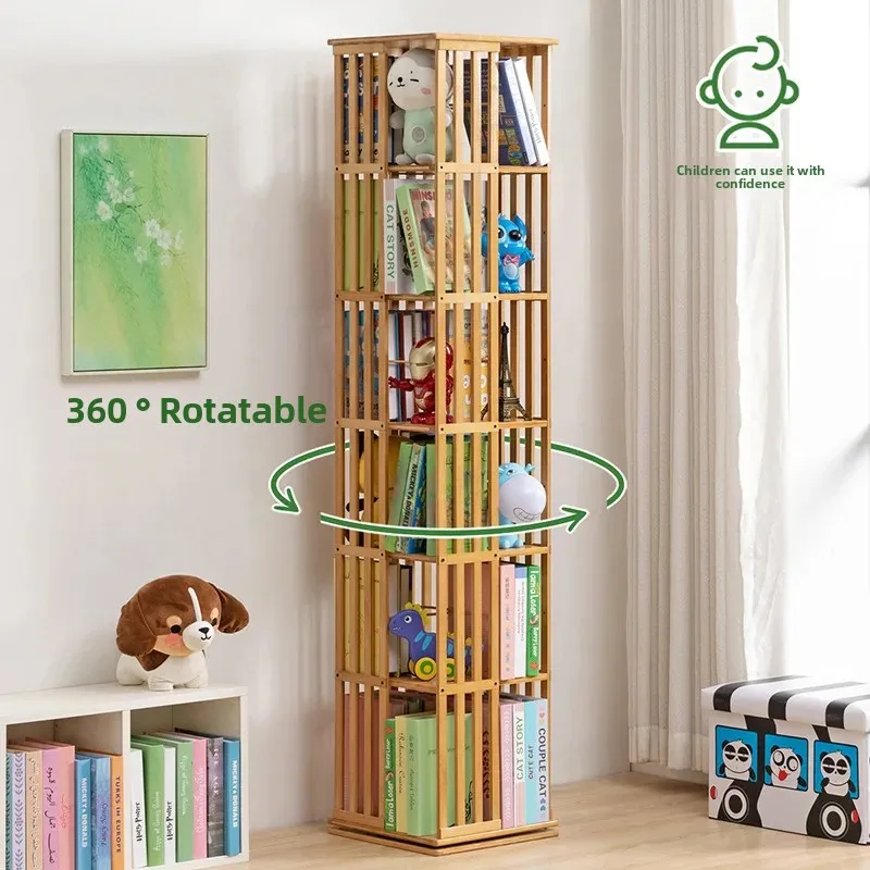Bamboom Opbergplank Boekenkast Woonkamer Draaibaar Prentenboeken Organisator Vloerstaand Displayrek