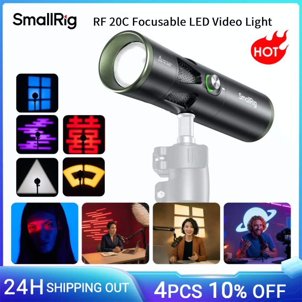 스몰리그 RF 20C RGB 휴대용 LED 사진 조명 20W 디밍 가능 5가지 색상 20가지 패턴 조명 필터 포함 10000mAh 비디오용