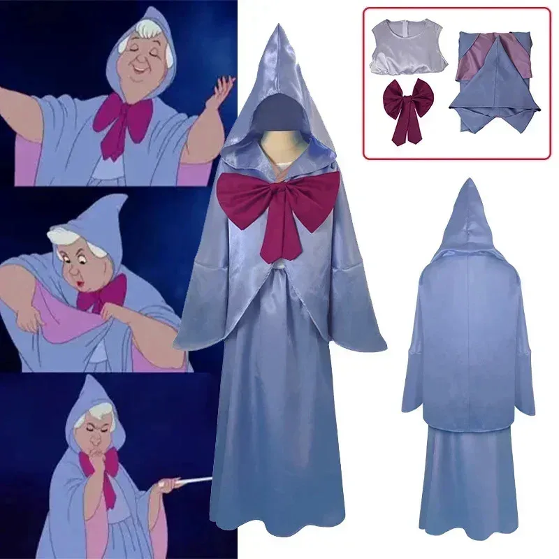 HAni 2025 Woman Cinderella Fairy Godmother Cosplay Costume Blue Dress Halloween Carniv ☆★ww