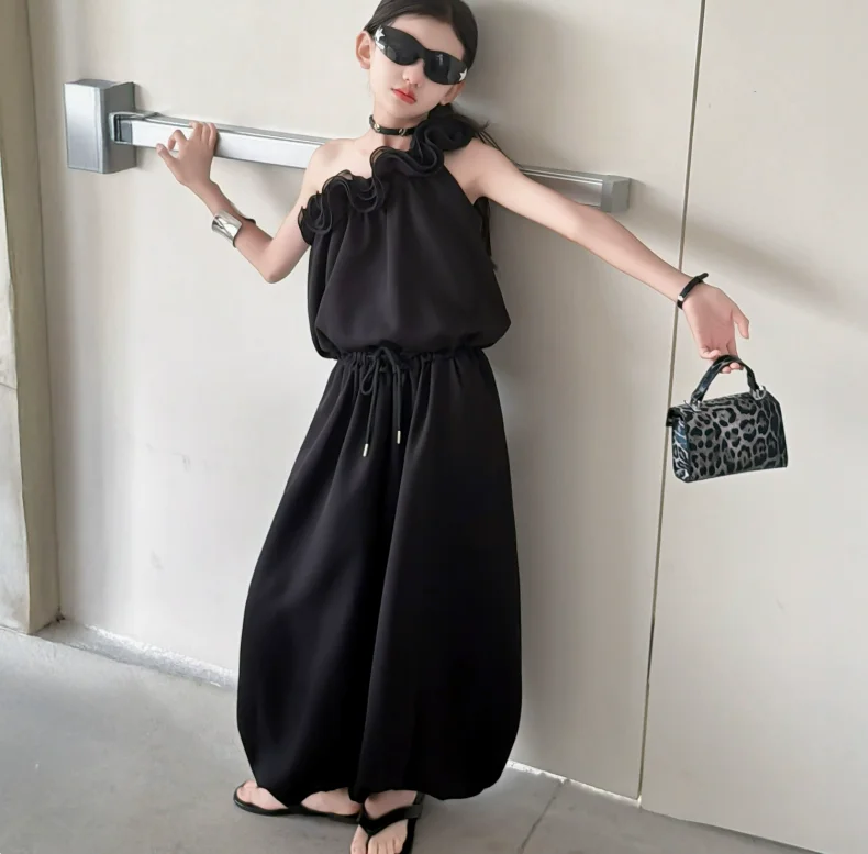 2026 New Teenage Fashion Clothing Suits,  Baby Girls Elegant Black & White  2 Piece Sets,  Blouse + Pants  4 -12 T
