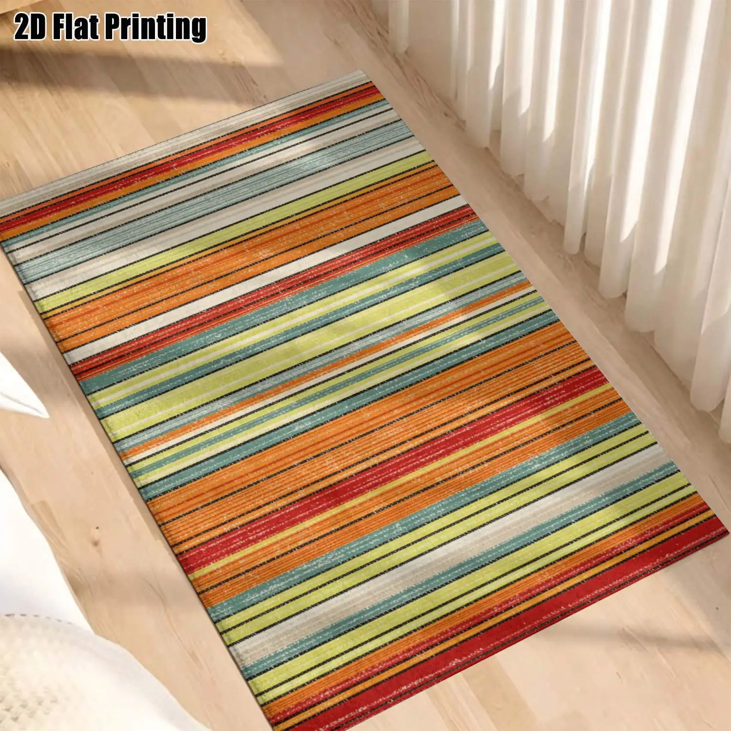1Pc 2D Printed Retro Stripe Carpet, Modern Minimalist Nordic Geometric Stripe Rug, Home Decor, Multi-Size, Machine Washable, Ideal for Entrance, Dining, Foyer, Living Room, Bedroom