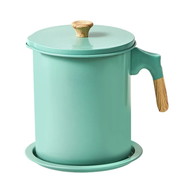 Recipiente para filtrar aceite de 1,4 l, diseño de grano de madera, fácil de operar, sin óxido, suministros de almacenamiento de aceite, filtro para el hogar, cantina, color verde frutal