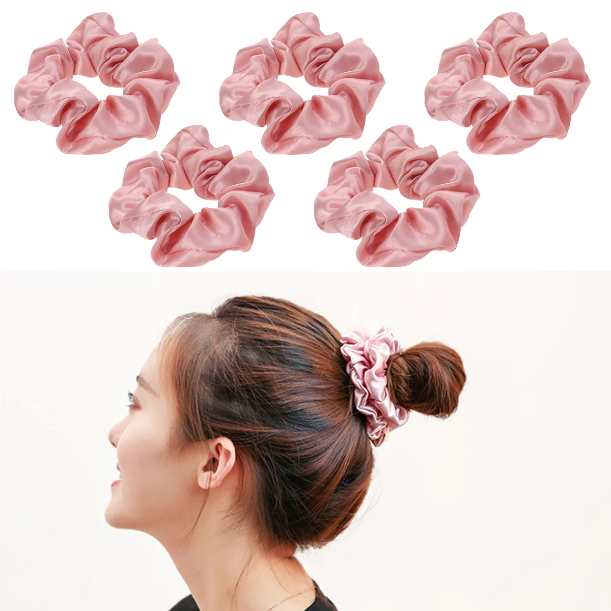 Scrunchies Silk Satin Hair Ties Vintage Ponytail Holder Perfume Solid Color Rope Mini Band Pink