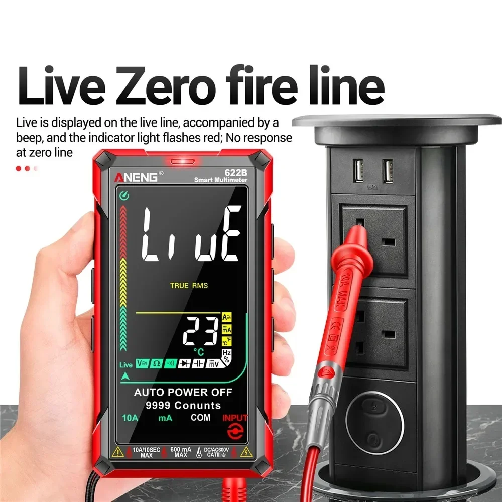 622B Digital Smart Multimeter With Laser Lamp Auto Range True RMS DC/AC Voltage 9999 Analog Tester Meter Multitester