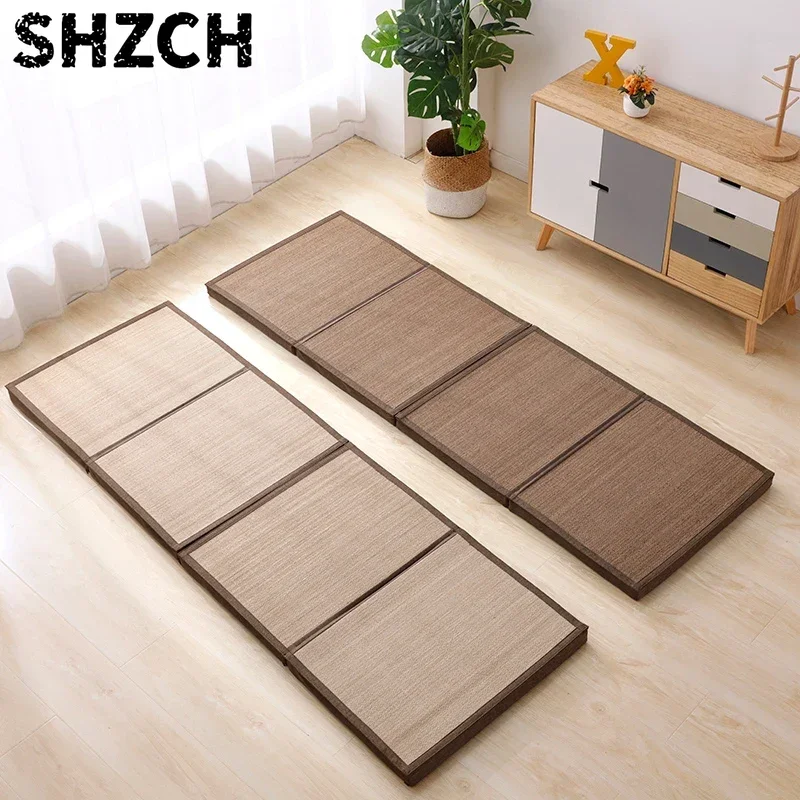 Japanese Foldable Floor Mat with Bamboo Weaving Thickened Tatami Mattress Modular Carpet for Study Room Tea House Floor Mattress
