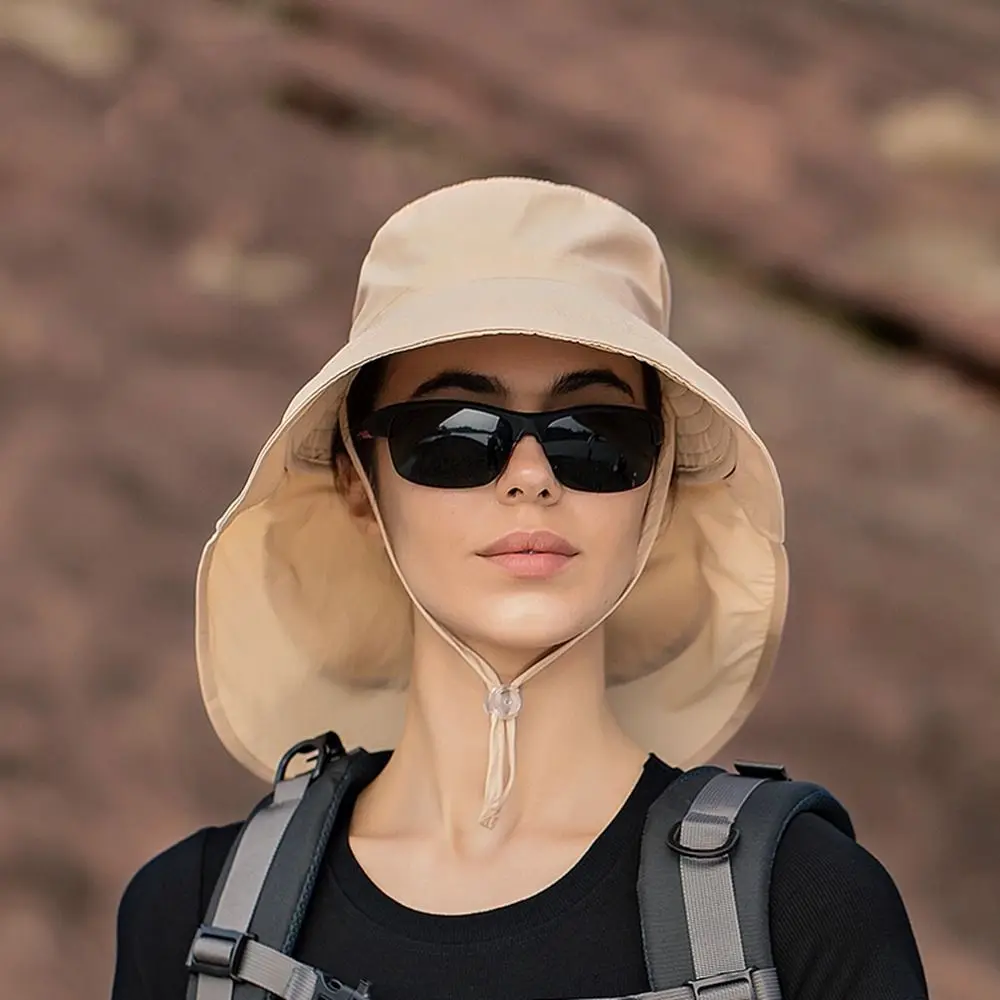 Foldable Cloth Outdoor Climbing Cap Fishing With Lanyard Summer Cap Big Brim Sun Cap Bucket Hat Women Visor Cap Sun Hat