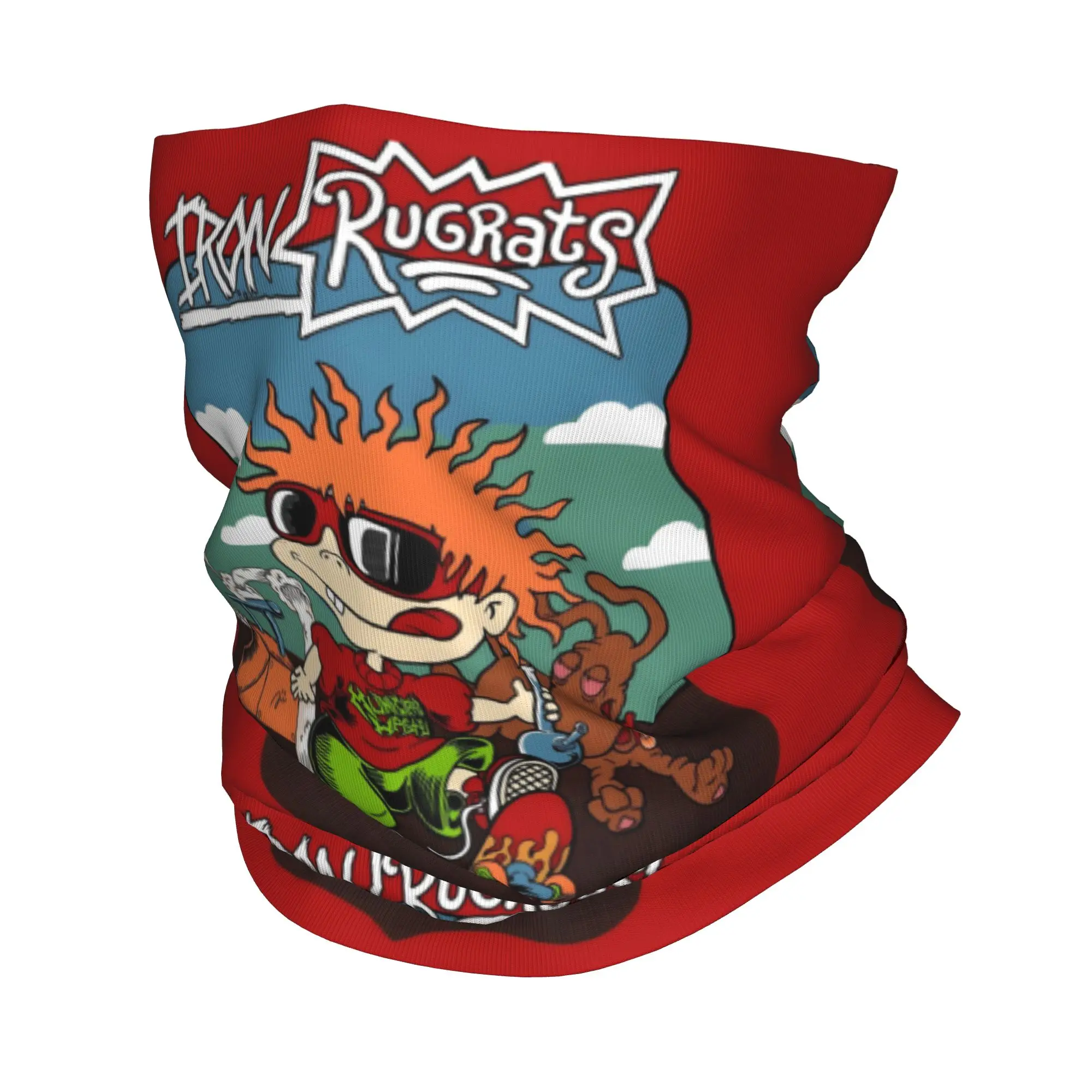 Custom Iron R-Rugrats Bandana Neck Warmer Men Women Winter Ski Hiking Scarf Gaiter Cartoon Chuckie Face Cover