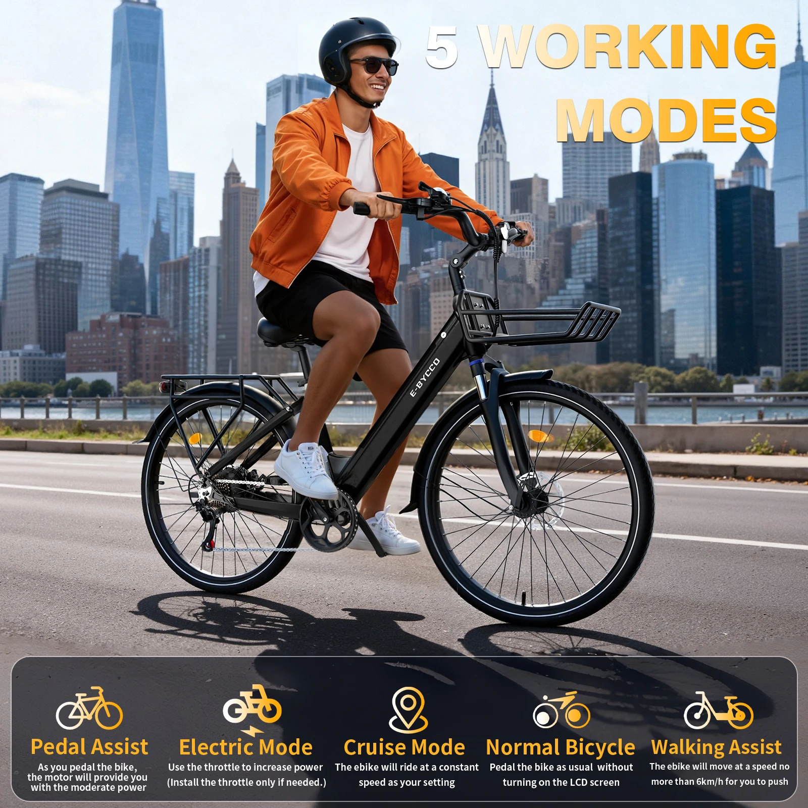 E-BYCCO V1 Elektrofahrrad für Erwachsene, 36V15,6Ah Akku, 250W Motor, Elektrofahrrad mit 28*1,5 Zoll Reifen, City-Pendler-E-Bike – Detail 5