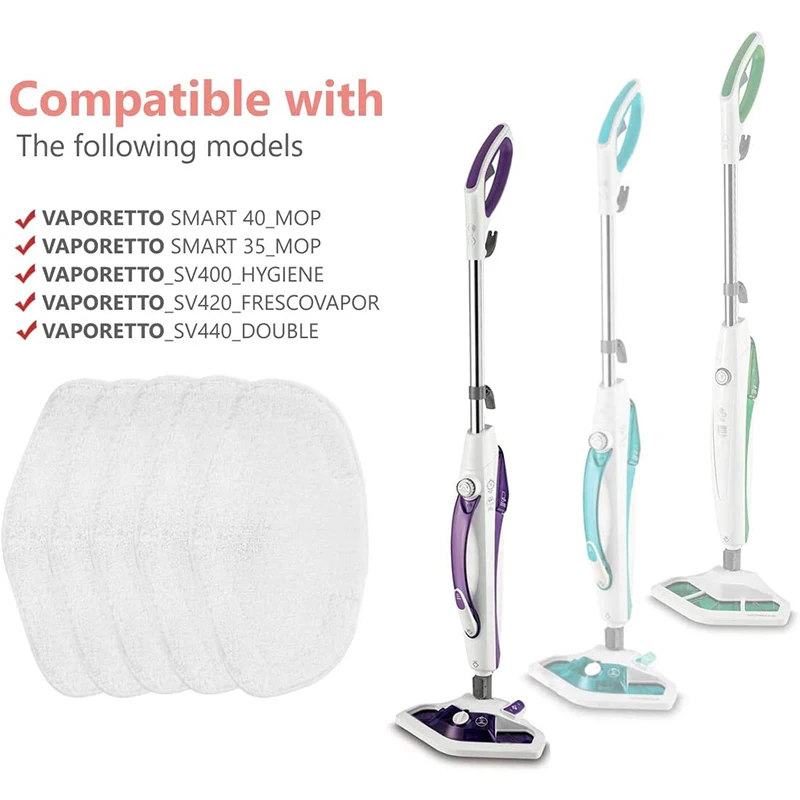 Almohadilla de mopa lavable de microfibra, 5 piezas, piezas de repuesto para Polti Kit Vaporetto Steam Mop